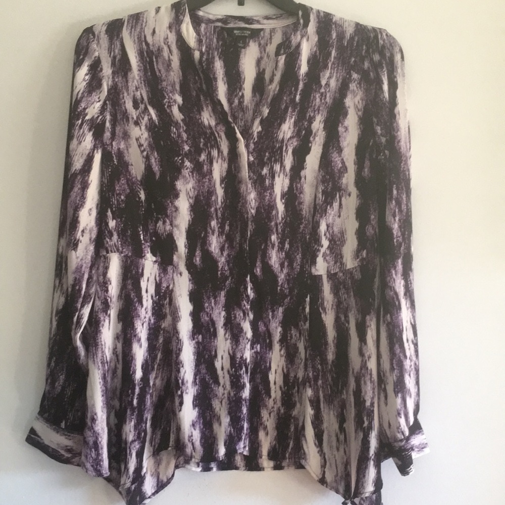 Vera Wang Purple Button Down LS Tunic Blouse Large